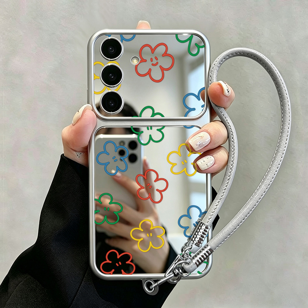 Phone Cases Galaxy A16 5G - เคสโทรศัพท์ลายดอกไม้พร้อมกระจกแต่งหน้า สำหรับ Samsung S26 Ultra S25