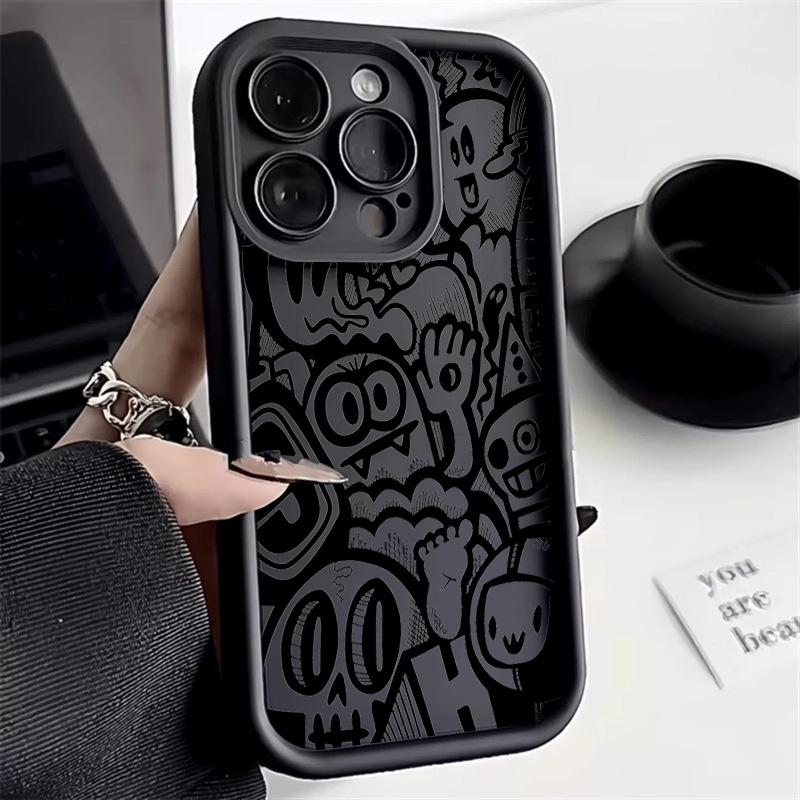Phone Cases Xr Iphone - เคสโทรศัพท์ลายกราฟฟิตี้สีดำสำหรับ iPhone 17 16 Pro Max