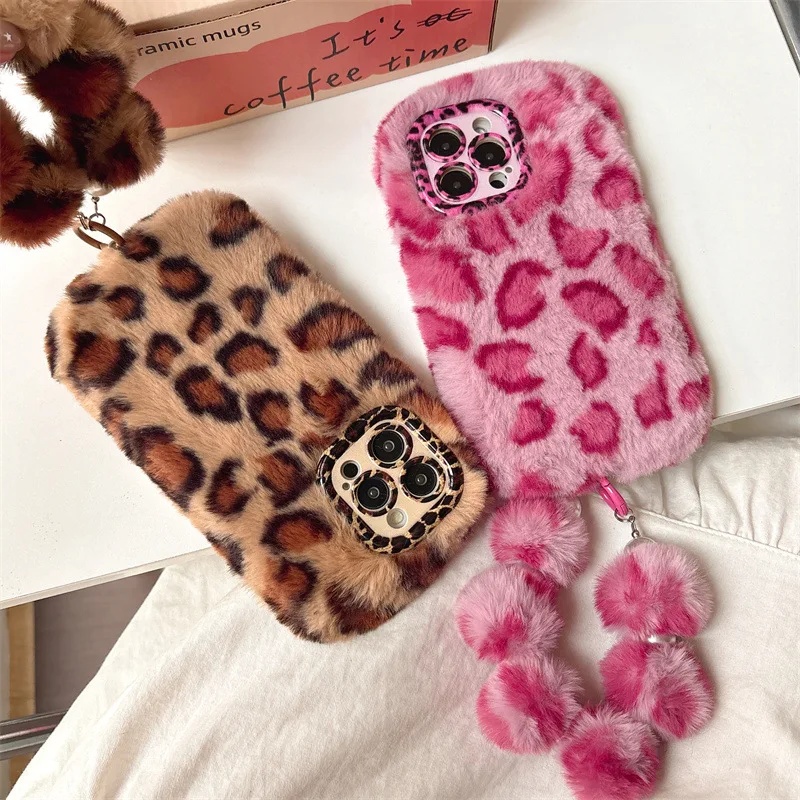Phone Cases For Iphone 16 - เคสโทรศัพท์ลายเสือดาวขนฟูนุ่ม พร้อมขาตั้งเลนส์ สำหรับ iPhone 17Air 15