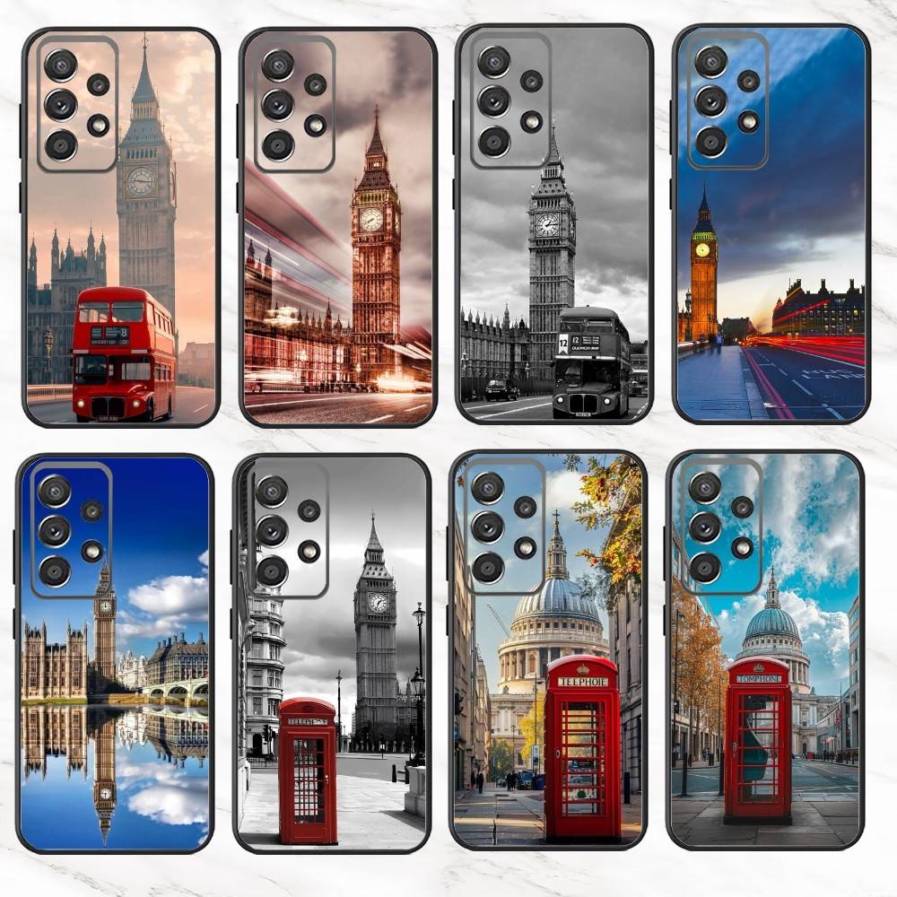 Phone Cases London - เคสโทรศัพท์ลายรถบัสลอนดอน อังกฤษ บิ๊กเบน สำหรับ Samsung S25,S24,S21,S22,S23,S30,Ultra,S20,Plus,Fe,Note,10,9,5G